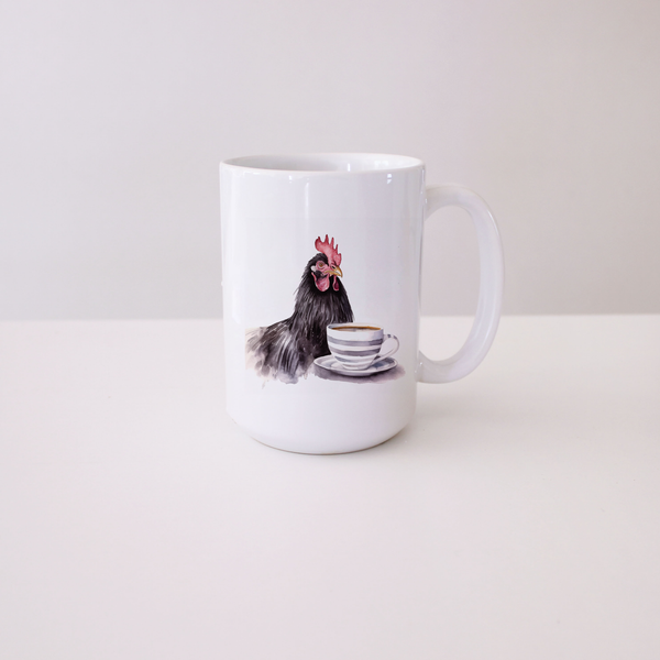 Ceramic Mug 15oz - Coffee Chicken with Striped Mug